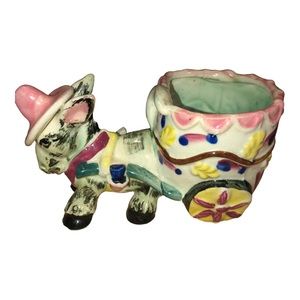 Vintage 1950’s Planter Donkey Pulling Cart Hand Painted Made in Japan